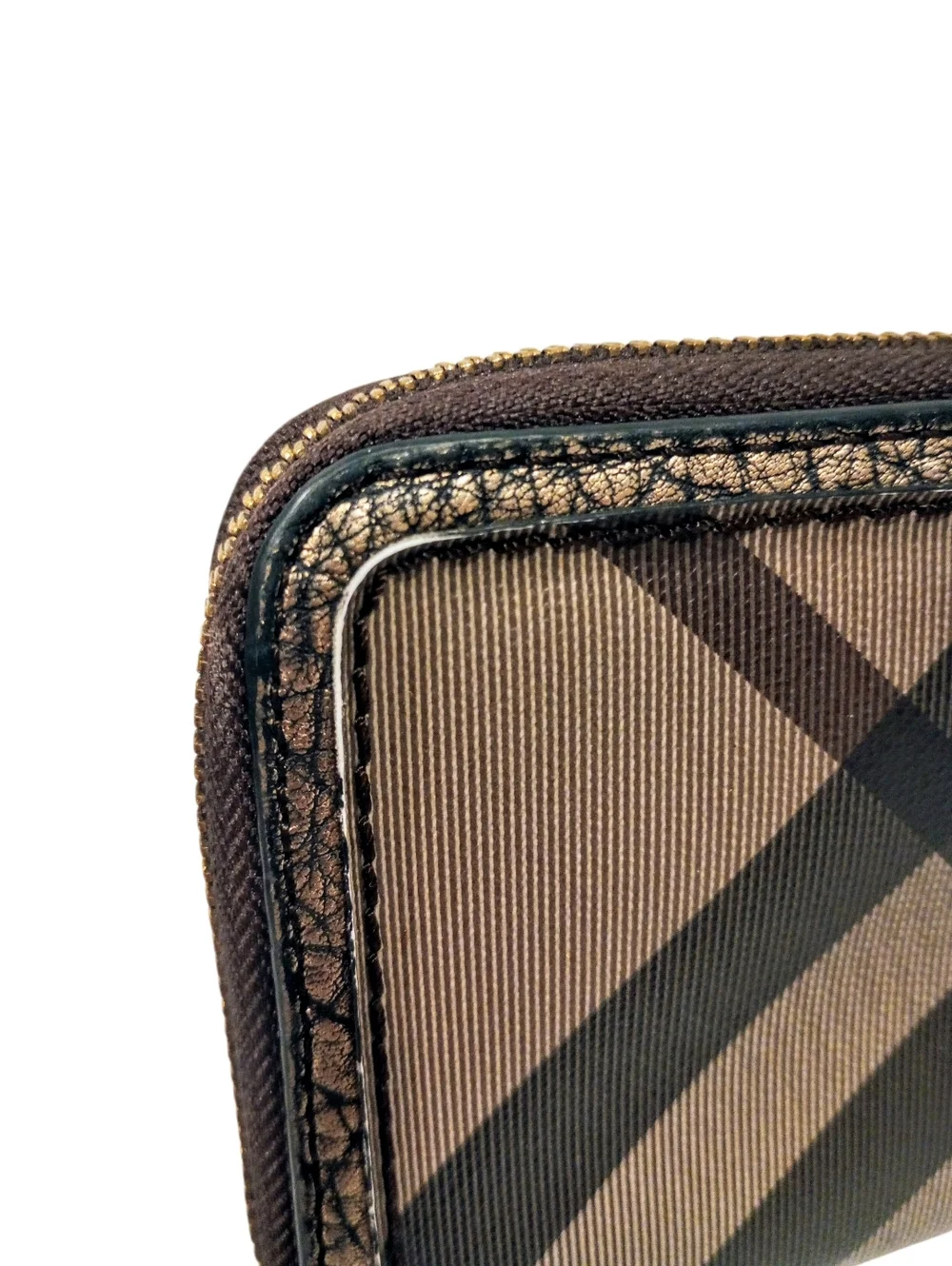 Burberry Smoke Check Stitch Small Zippy Wallet In Antique Gold - Picture 6 of 16